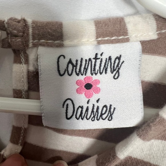 Counting Daisies Girls Dress Brown Stripe Floral Ruffle Long Sleeve - Picture 6 of 6